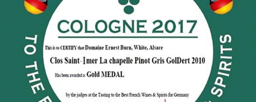 Médaille d'or pour le Pinot Gris Clos Saint-Imer Grand Cru Goldert 2010