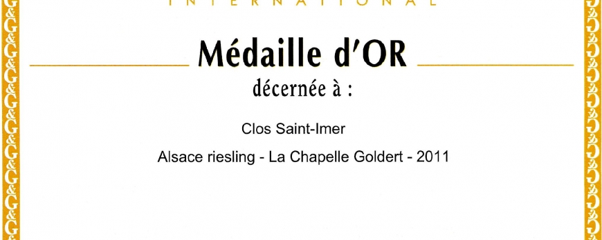 Médaille d'Or pour le Riesling Clos Saint-Imer 2011