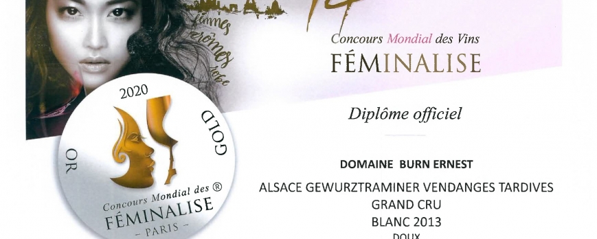 Médaille d'Or et coup de coeur pour notre Gewurztraminer Clos Saint-Imer Vendanges Tardives 2013