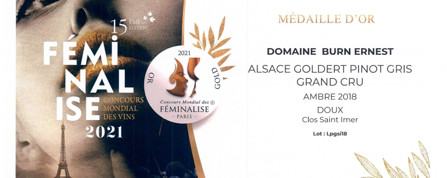 Médaille d'OR pour notre Pinot Gris Clos Saint Imer Grand Cru Goldert 2018