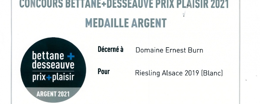 Médaille d'ARGENT pour notre Riesling 2019